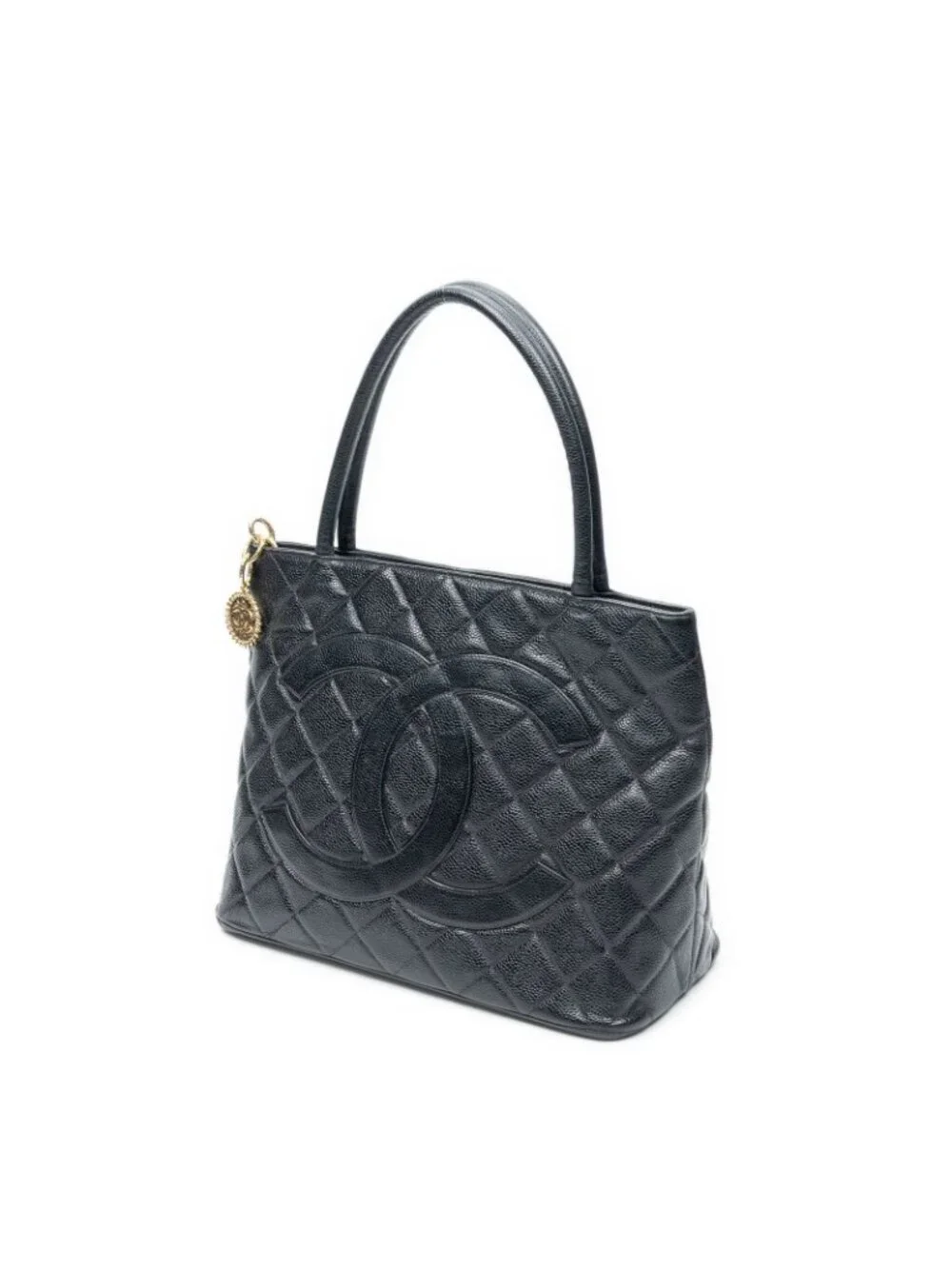 Chanel Timeless Medallion Tote Bag Black Quilted Caviar Leather